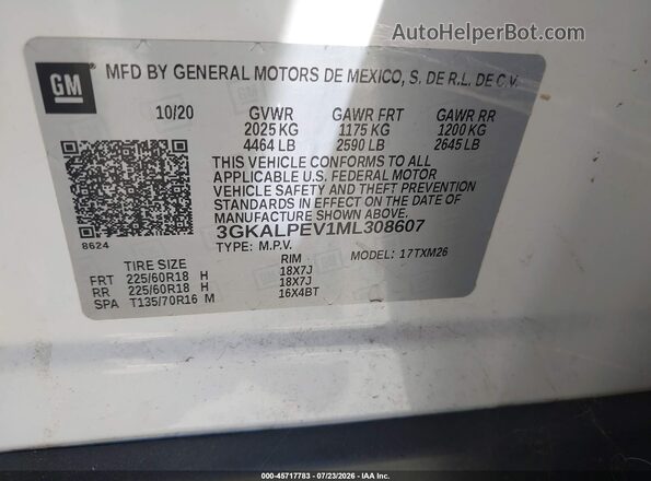 3GKALPEV1ML308607 2021 GMC TERRAIN White Շարժիչի բաժամունքի տեսք