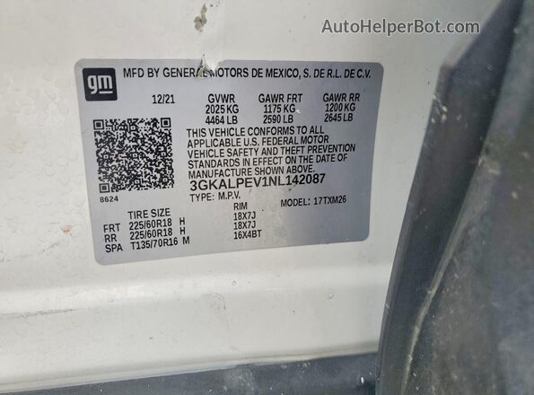 3GKALPEV1NL142087 2022 GMC TERRAIN White VIN sticker view