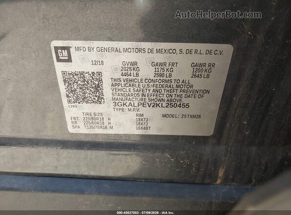 3GKALPEV2KL250455 2019 GMC TERRAIN Gray Вид підкапотного простору