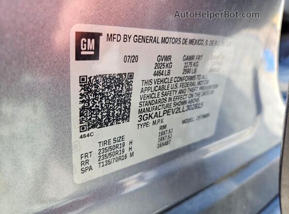 3GKALPEV2LL302815 2020 GMC TERRAIN Silver VIN sticker view