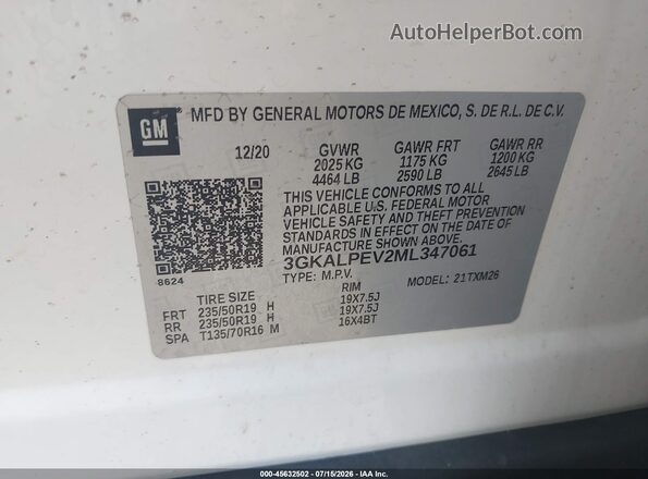 3GKALPEV2ML347061 2021 GMC TERRAIN White Widok komory silnika