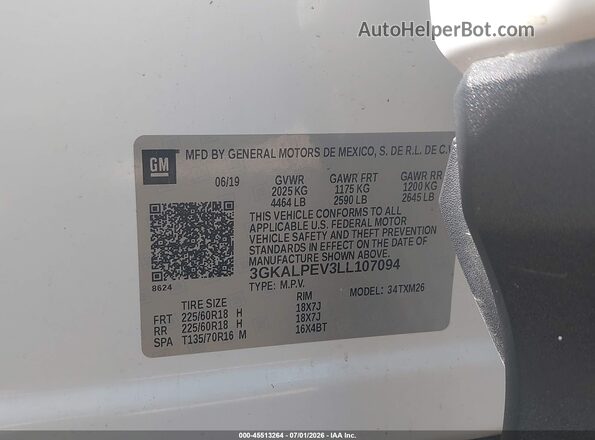 3GKALPEV3LL107094 2020 GMC TERRAIN White Շարժիչի բաժամունքի տեսք