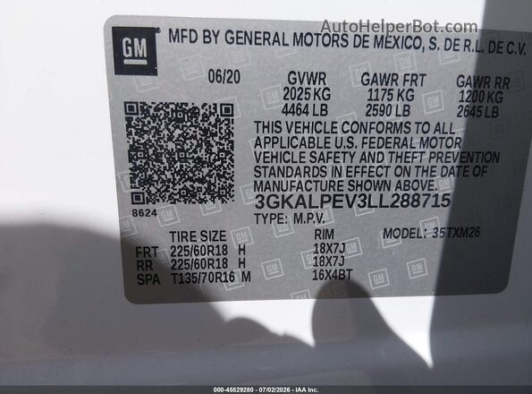 3GKALPEV3LL288715 2020 GMC TERRAIN Белый Вид подкапотного пространства