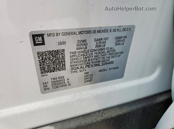 3GKALPEV3ML326400 2021 GMC TERRAIN White VIN կոդի պիտակի տեսք