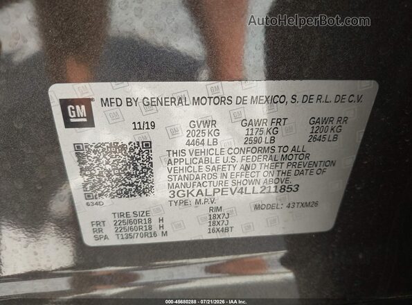 3GKALPEV4LL211853 2020 GMC TERRAIN Серый Вид подкапотного пространства