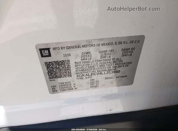 3GKALPEV4LL213960 2020 GMC TERRAIN White Շարժիչի բաժամունքի տեսք