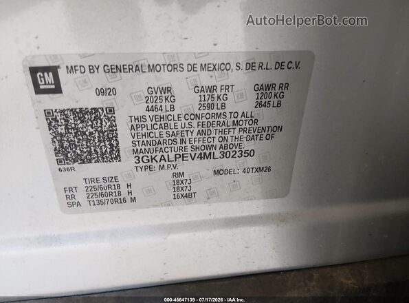 3GKALPEV4ML302350 2021 GMC TERRAIN Silver Вид підкапотного простору