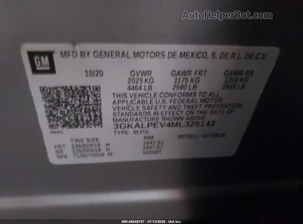 3GKALPEV4ML325143 2021 GMC TERRAIN Gray ძრავის განყოფილების ხედი
