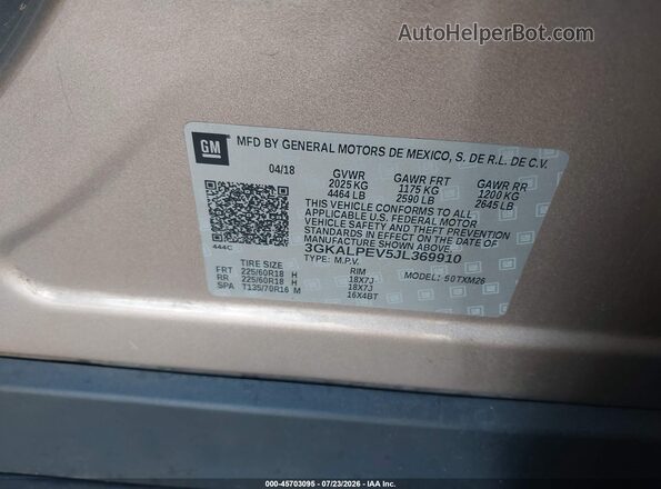 3GKALPEV5JL369910 2018 GMC TERRAIN Gray ძრავის განყოფილების ხედი