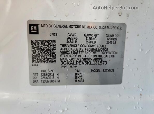 3GKALPEV5KL131573 2019 GMC TERRAIN White VIN sticker view