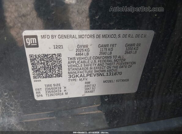 3GKALPEV5NL131870 2022 GMC TERRAIN Черный Вид подкапотного пространства