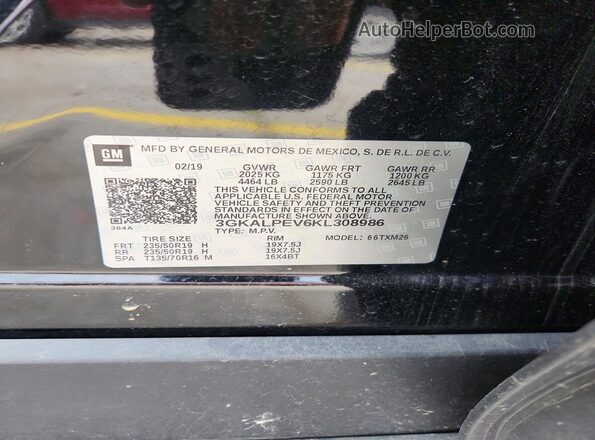 3GKALPEV6KL308986 2019 GMC TERRAIN Черный Вид наклейки с VIN-кодом