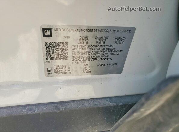 3GKALPEV6KL372316 2019 GMC TERRAIN Белый Панорамный вид салона 360°