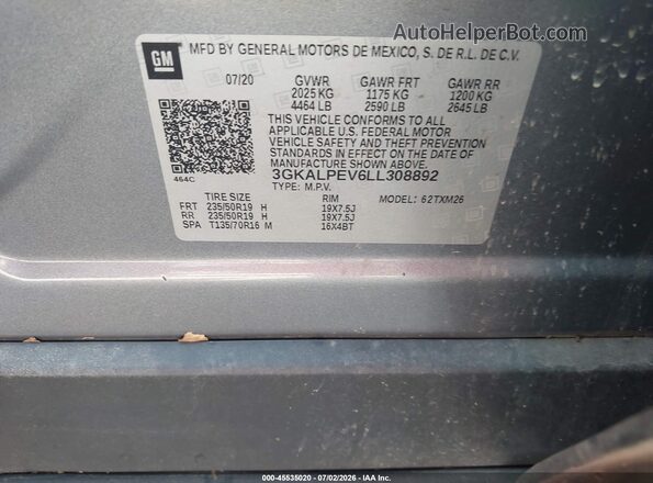 3GKALPEV6LL308892 2020 GMC TERRAIN Gray Շարժիչի բաժամունքի տեսք