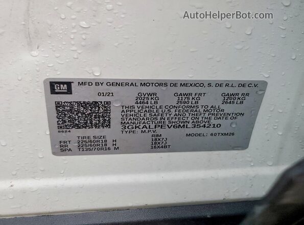 3GKALPEV6ML354210 2021 GMC TERRAIN White Widok naklejki z numerem VIN