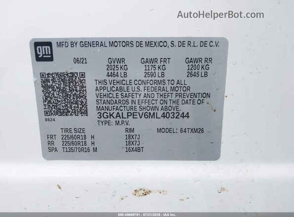 3GKALPEV6ML403244 2021 GMC TERRAIN Белый Вид подкапотного пространства
