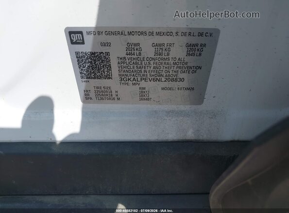 3GKALPEV6NL208830 2022 GMC TERRAIN White Շարժիչի բաժամունքի տեսք