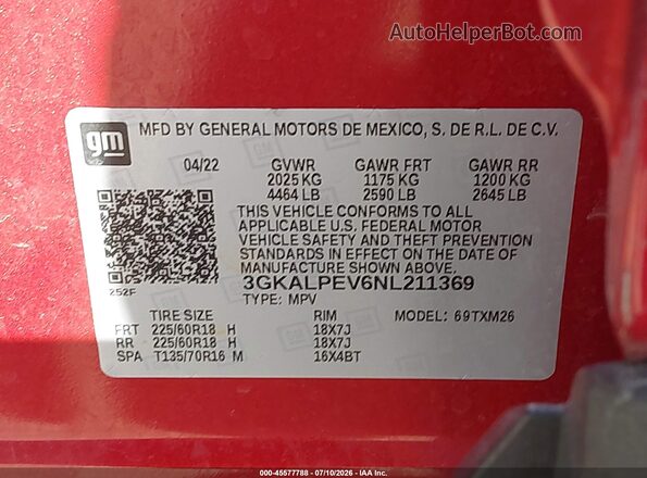 3GKALPEV6NL211369 2022 GMC TERRAIN Серый Вид подкапотного пространства