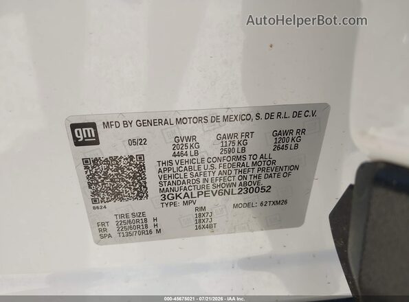 3GKALPEV6NL230052 2022 GMC TERRAIN Белый Вид подкапотного пространства