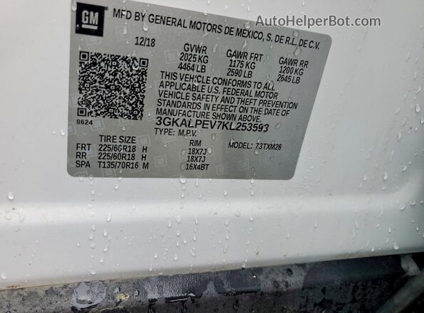 3GKALPEV7KL253593 2019 GMC TERRAIN Cream VIN կոդի պիտակի տեսք