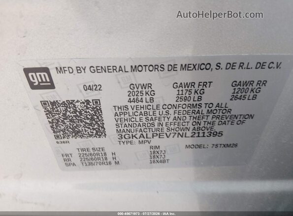 3GKALPEV7NL211395 2022 GMC TERRAIN Серебряный Вид подкапотного пространства