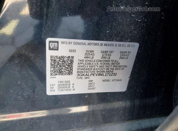 3GKALPEV8NL171232 2022 GMC TERRAIN Black VIN կոդի պիտակի տեսք