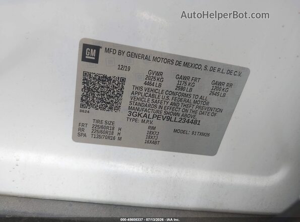 3GKALPEV9LL234481 2020 GMC TERRAIN Белый Вид подкапотного пространства
