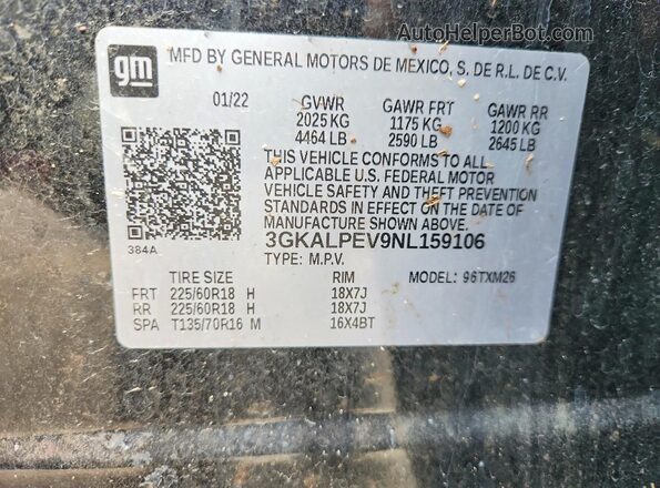 3GKALPEV9NL159106 2022 GMC TERRAIN Black VIN sticker view