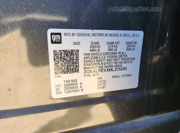 3GKALPEVXML375240 2021 GMC TERRAIN Black ძრავის განყოფილების ხედი