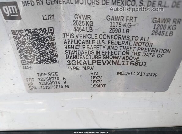 3GKALPEVXNL116801 2022 GMC TERRAIN Белый Вид подкапотного пространства