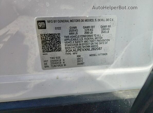 3GKALPEVXNL282087 2022 GMC TERRAIN White Вид наклейки з VIN-кодом