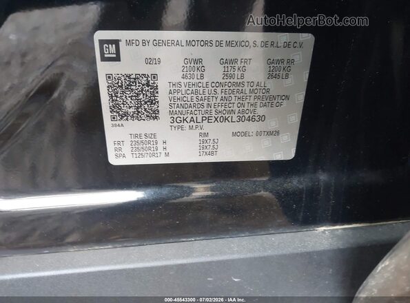 3GKALPEX0KL304630 2019 GMC TERRAIN Black Engine compartment view