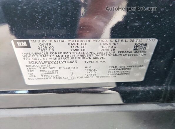 3GKALPEX2JL216435 2018 GMC TERRAIN Black VIN sticker view
