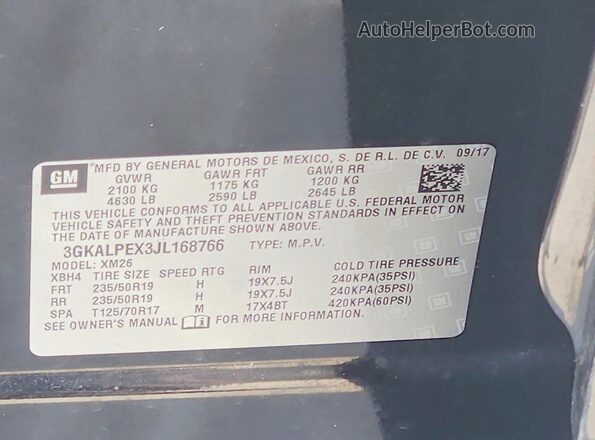 3GKALPEX3JL168766 2018 GMC TERRAIN Black Engine compartment view