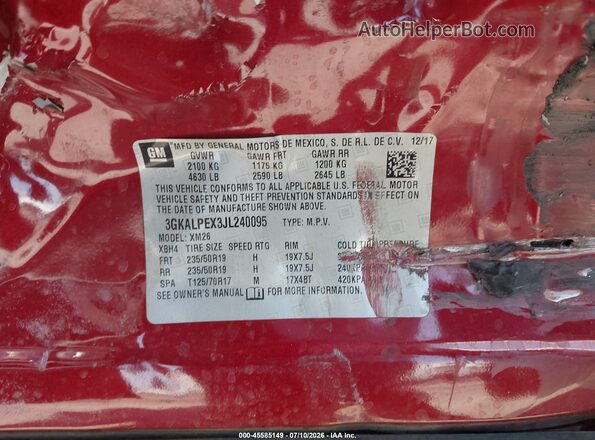 3GKALPEX3JL240095 2018 GMC TERRAIN Red Vista del compartimento del motor