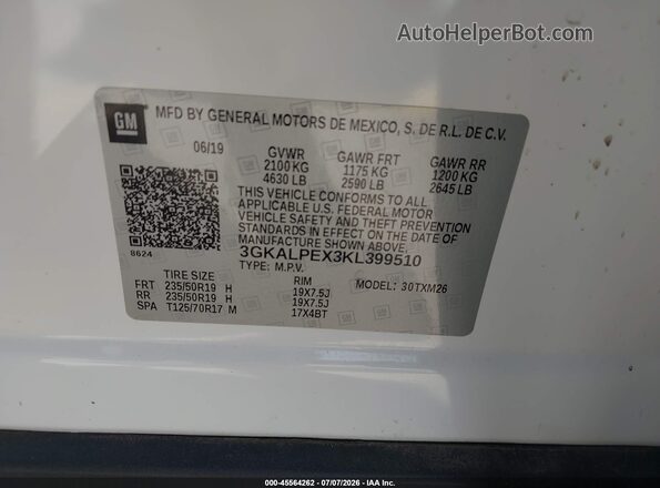 3GKALPEX3KL399510 2019 GMC TERRAIN White Вид підкапотного простору