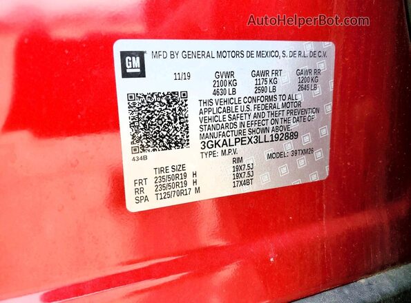3GKALPEX3LL192889 2020 GMC TERRAIN Red სალონის 360-გრადუსიანი ხედი