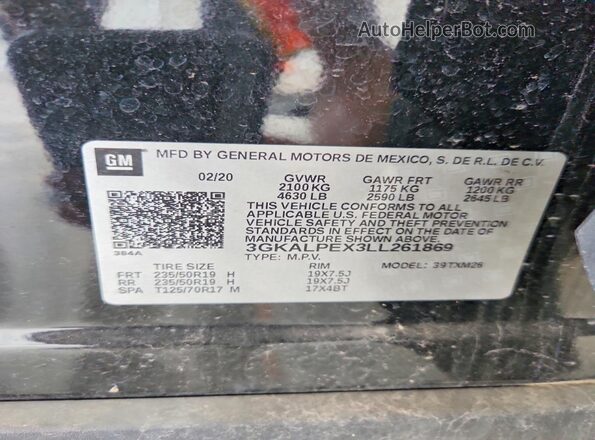 3GKALPEX3LL261869 2020 GMC TERRAIN Черный Вид наклейки с VIN-кодом