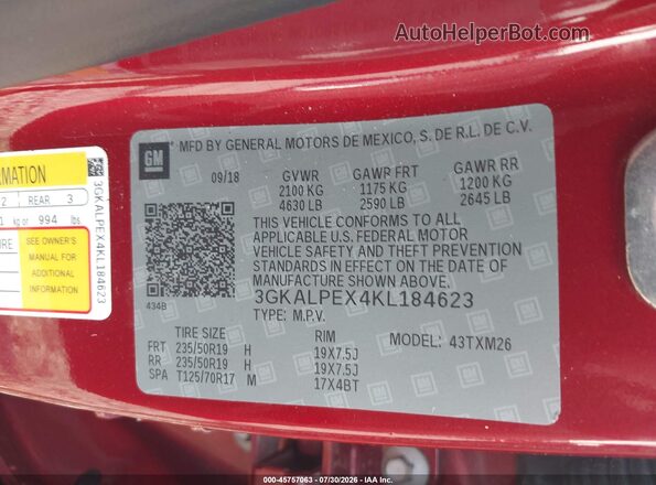 3GKALPEX4KL184623 2019 GMC TERRAIN Красный Вид подкапотного пространства
