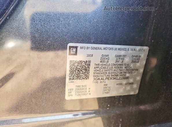 3GKALPEX5KL215880 2019 GMC TERRAIN Gray Vista de la etiqueta del VIN