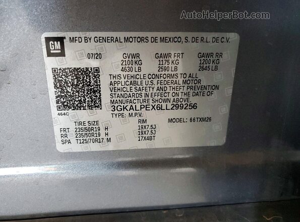 3GKALPEX6LL299256 2020 GMC TERRAIN Gray Vista del compartimento del motor