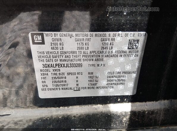 3GKALPEXXJL333289 2018 GMC TERRAIN Black ძრავის განყოფილების ხედი