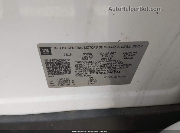 3GKALPEXXKL340244 2019 GMC TERRAIN White ძრავის განყოფილების ხედი