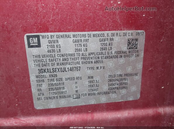 3GKALSEX0JL148767 2018 GMC TERRAIN Красный Вид подкапотного пространства