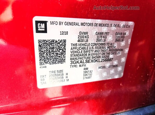 3GKALSEX0KL256887 2019 GMC TERRAIN Red Widok wnętrza 360 stopni