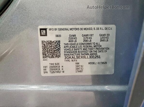 3GKALSEX0LL331251 2020 GMC TERRAIN Gray Вид підкапотного простору