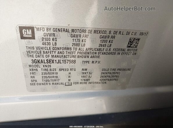 3GKALSEX1JL157588 2018 GMC TERRAIN Silver Engine compartment view