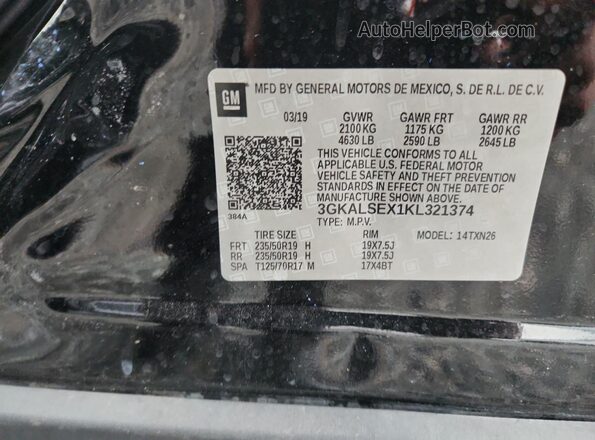 3GKALSEX1KL321374 2019 GMC TERRAIN Black Vista de la etiqueta del VIN