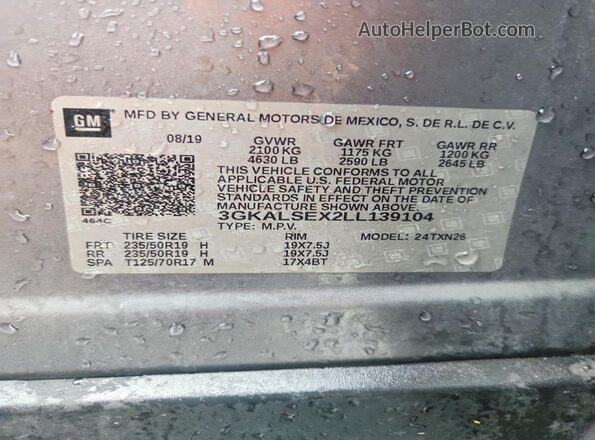 3GKALSEX2LL139104 2020 GMC TERRAIN Silver VIN կոդի պիտակի տեսք