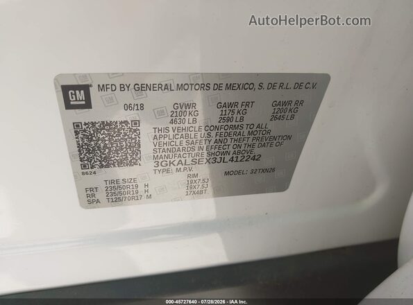 3GKALSEX3JL412242 2018 GMC TERRAIN White Вид підкапотного простору